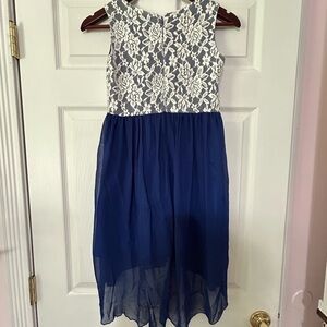 Girls size 12 blue and white dress